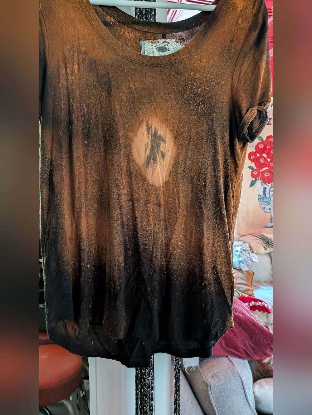 Cupio Brown and Black Distressed Short Sleeve Tee